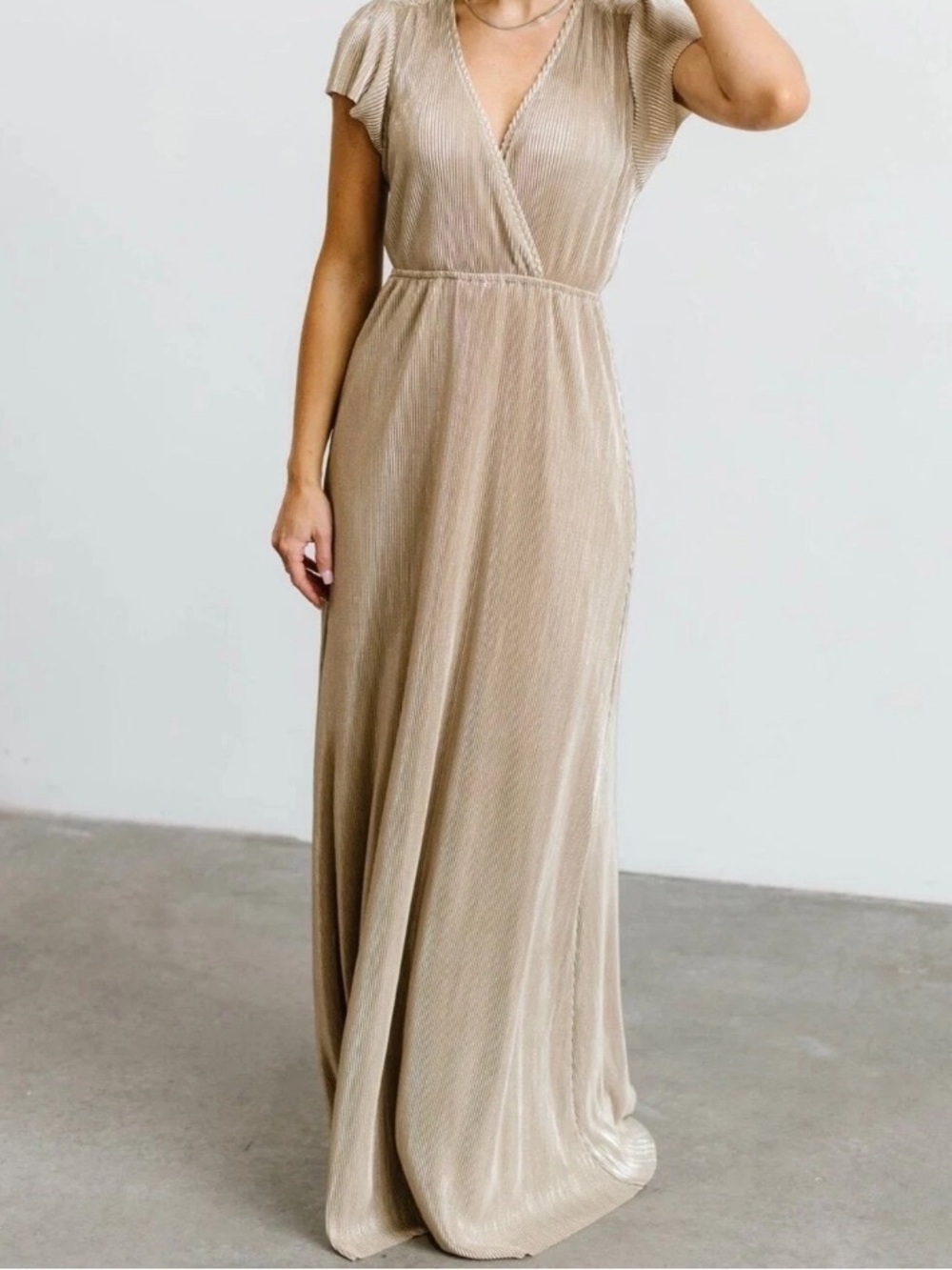 Baltic Born Gold Athena Pleated Maxi Dress Flowy Bridesmaid Formal Small